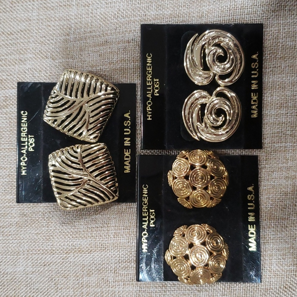 Lot of 3 Vintage Gold Post Earrings
